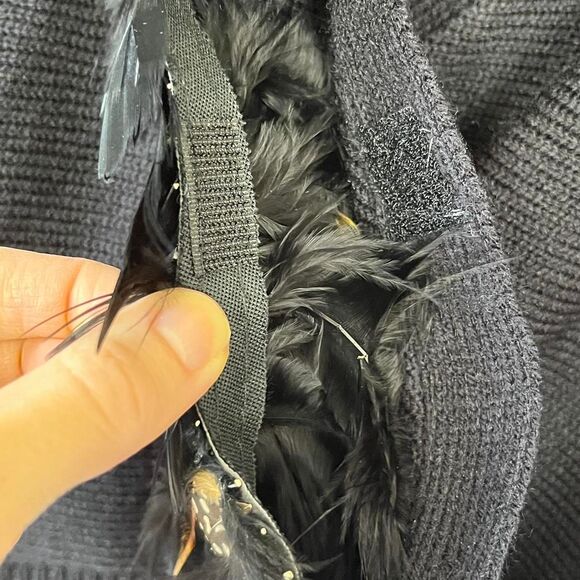 80s Vintage Feather Trim Black Wrap Sweater Dolman Sleeve Large - Picture 5 of 7
